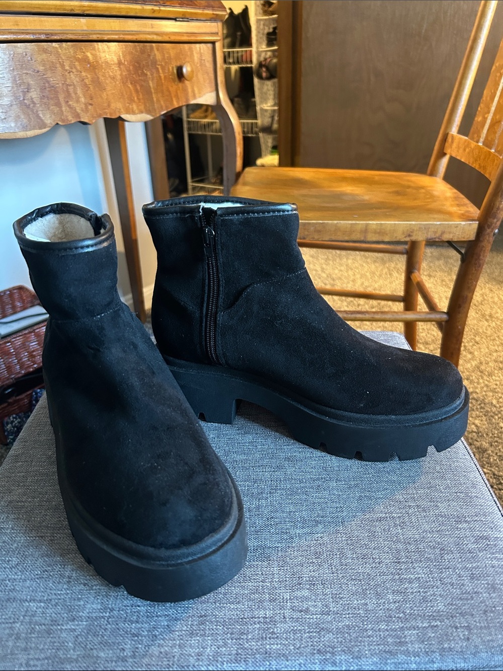NOBO Black Suede Platform Ankle Boots